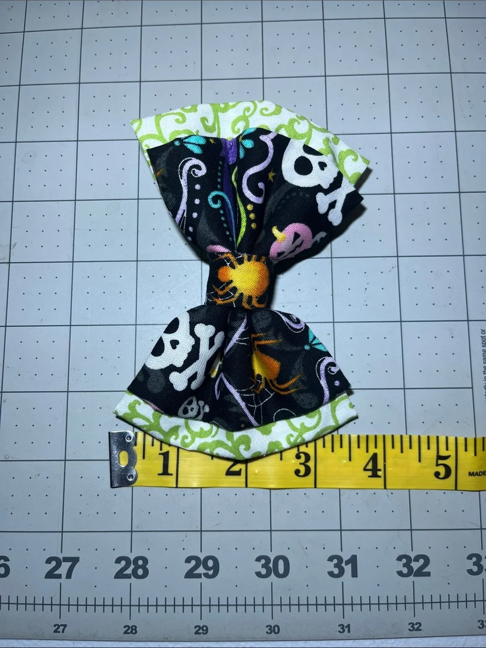 Halloween Skull & Spider Kids Bow Hair Clip - Black and Lime